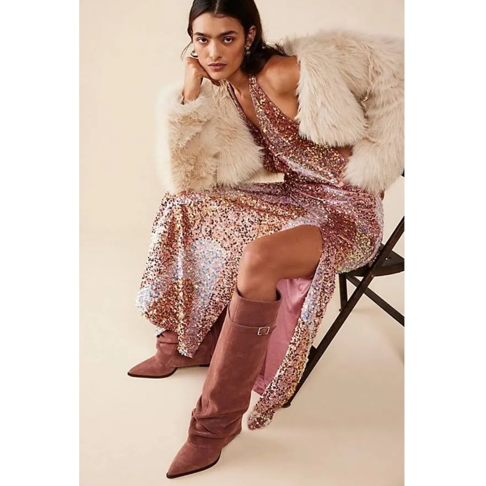 Free People Glitter & Gold Sequin Midi Dress